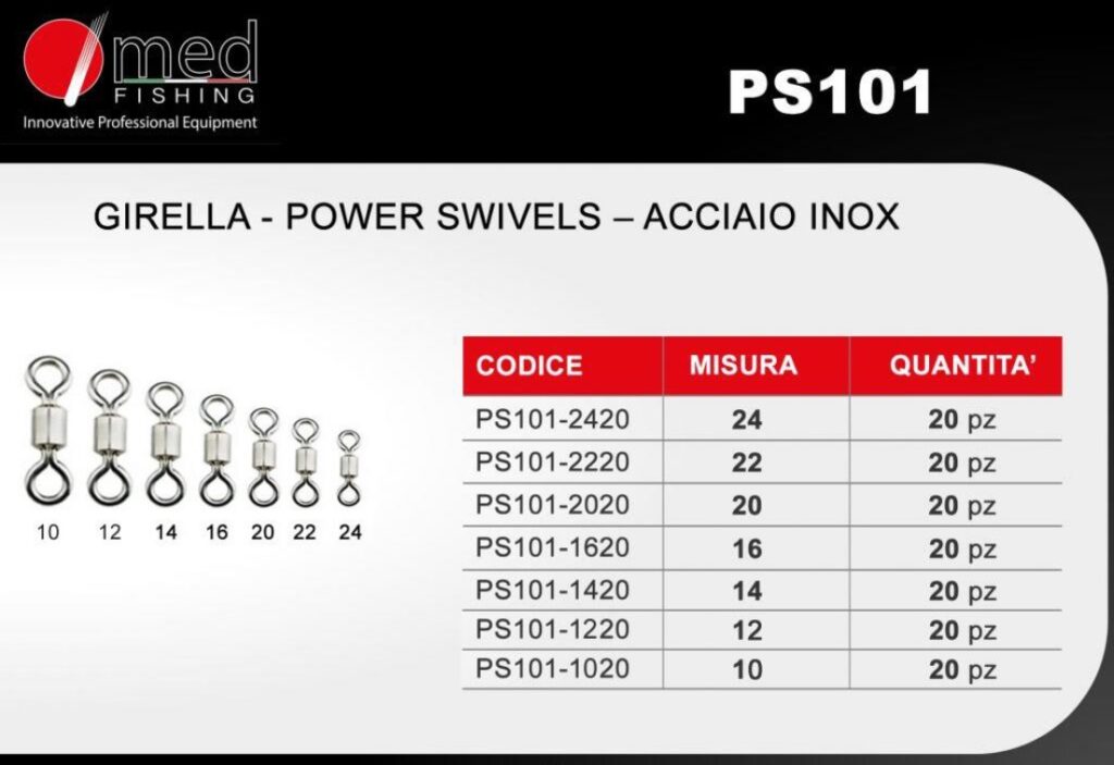 MED FISHING GIRELLA POWER SWIVELS ACCIAIO INOX 20PZ