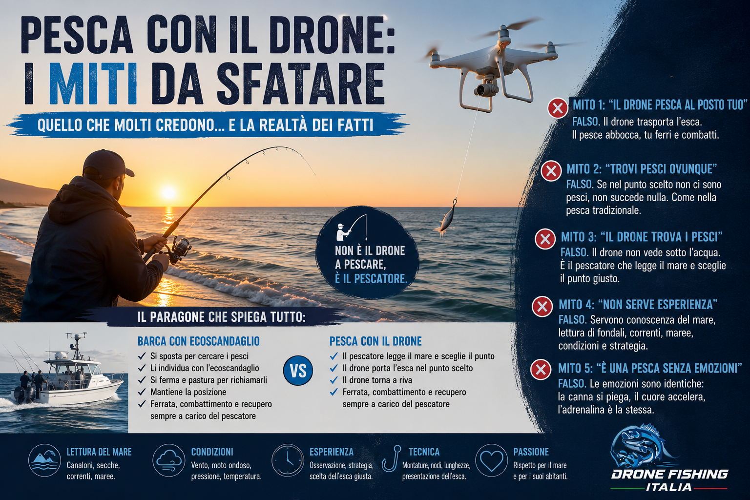 Pesca con il Drone: i 10 Miti da Sfatare. Quello che molti credono… e la realtà dei fatti